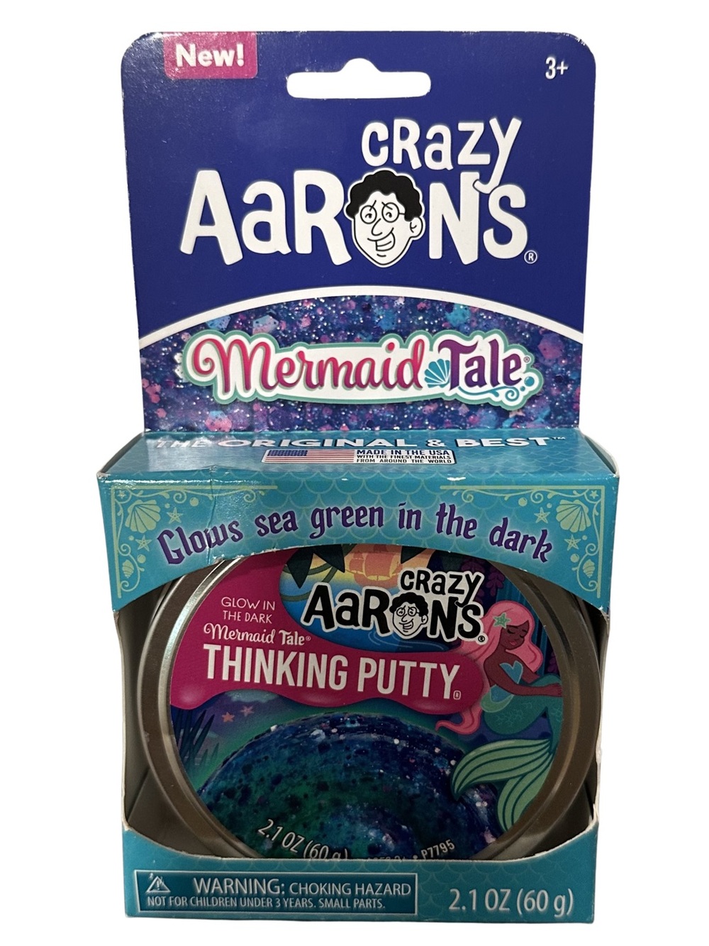 Crazy Aaron's Mermaid Tale Thinking Putty 2.1 Oz Glows Sea Green In The Dark USA